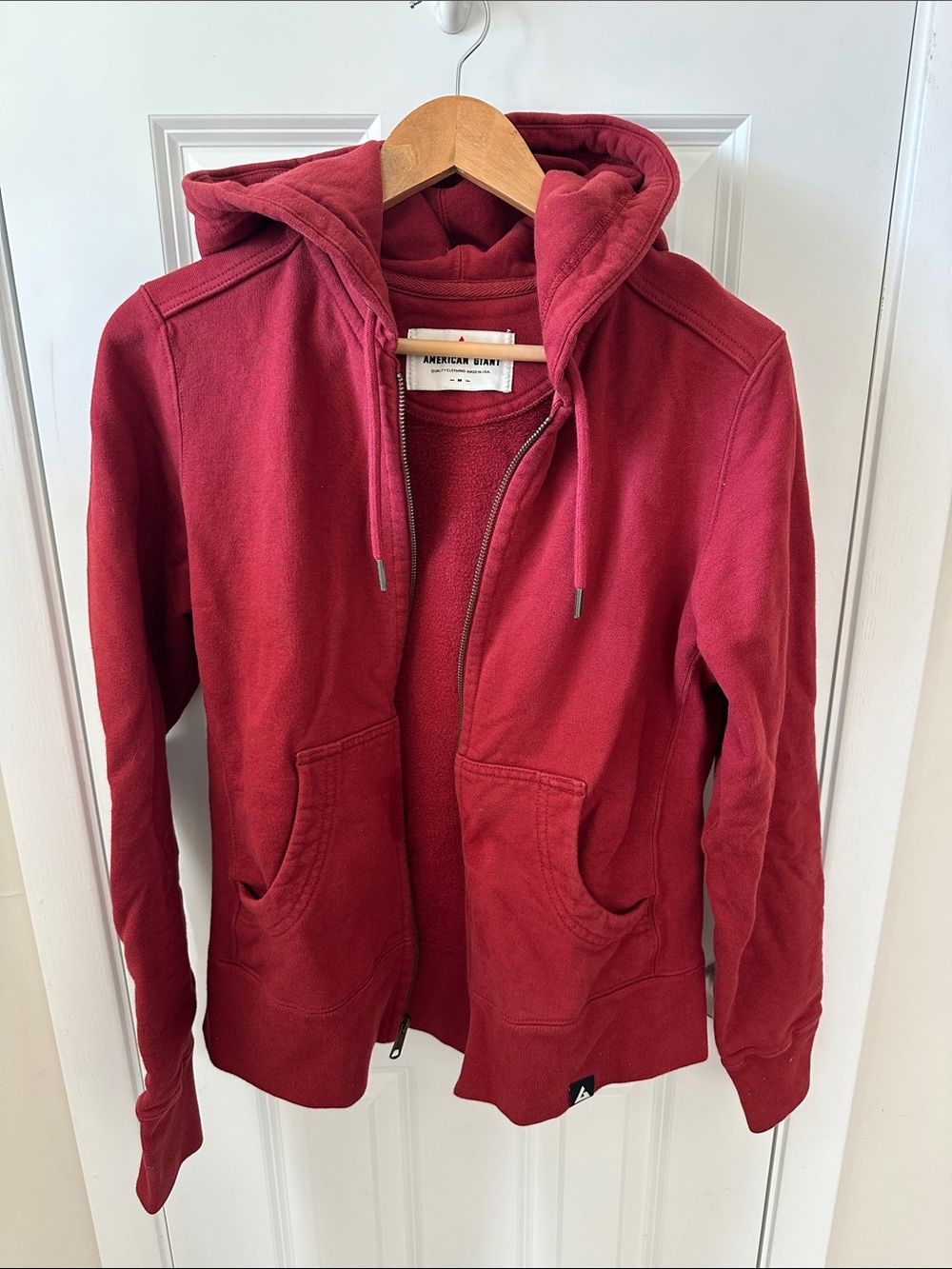 American Giant Deep Red Zip Hoodie Sweatshirt